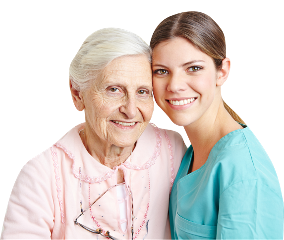 female caregiver with elderly woman no background opt